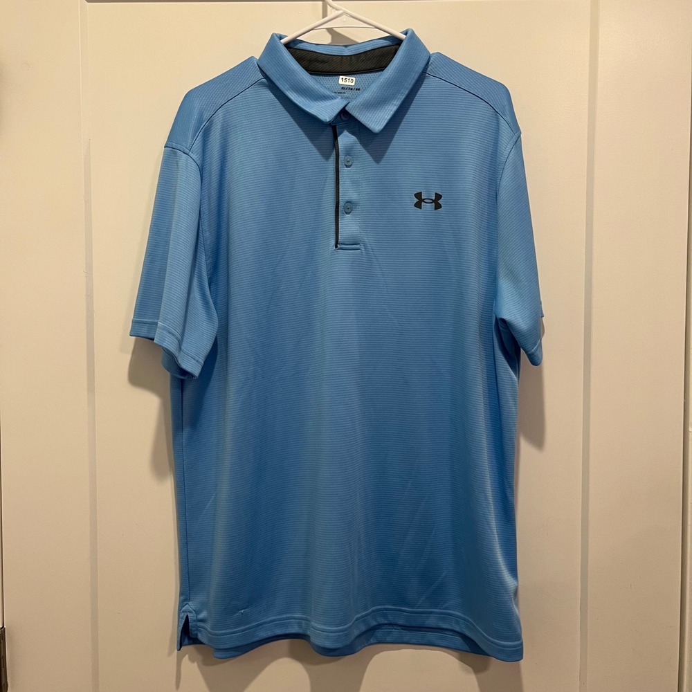 Under Armour Mens XL Loose Fit Performance Polo Shirt Blue Grey Golf Athletic